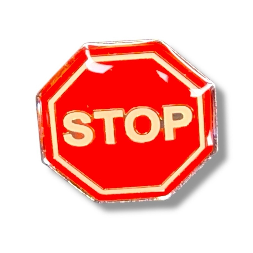 Vintage 90s Era Stop Sign Pin Brooch Punk Goth Protest Red Ivory